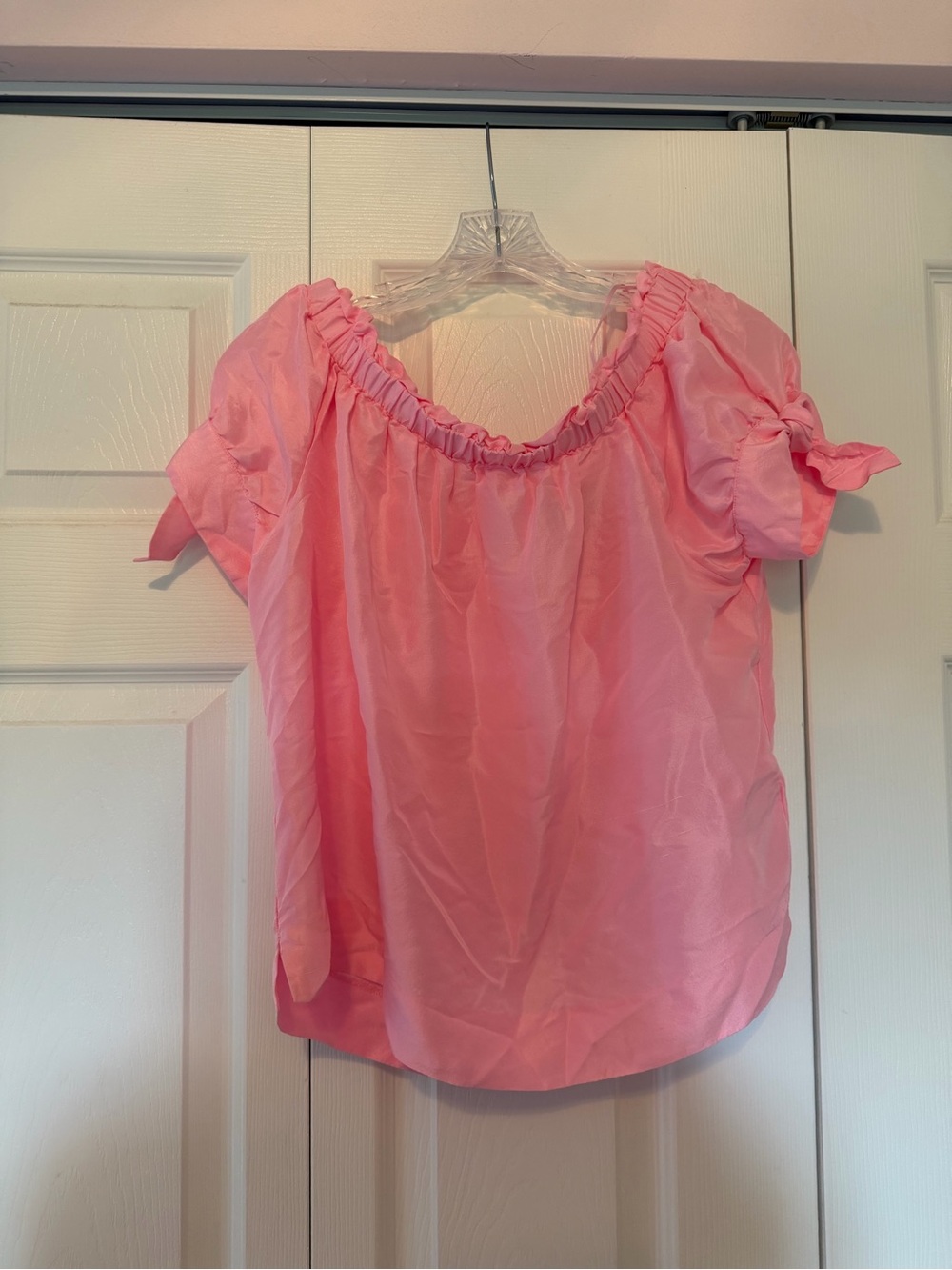 J. Crew Pink Off-Shoulder Short Sleeve Top